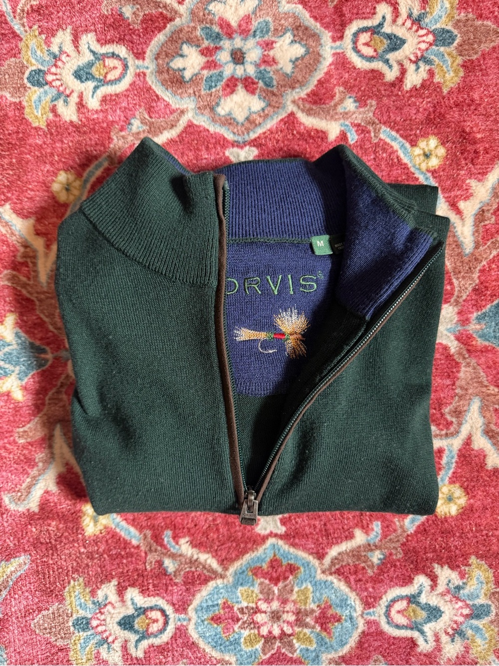 Orvis Men’s Merino Wool Quarter Zip Pullover in Green, Size Medium